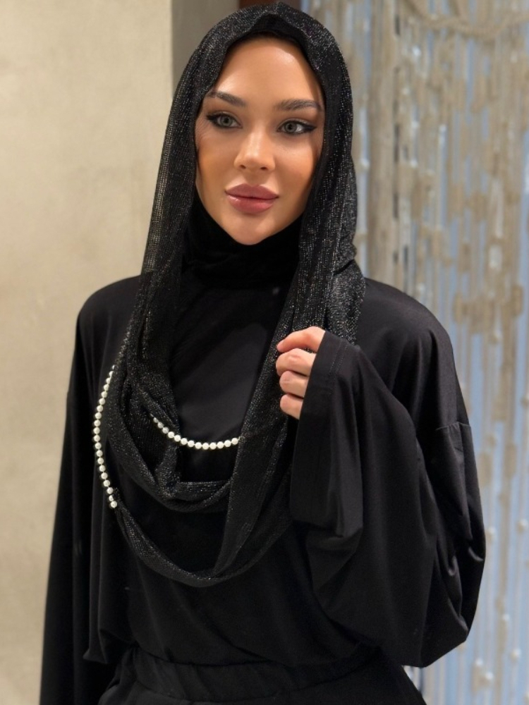 Vintage Fashion Hijab - Yeni Dubai Kapüşonlu Başörtüsü İnci Kordonlu