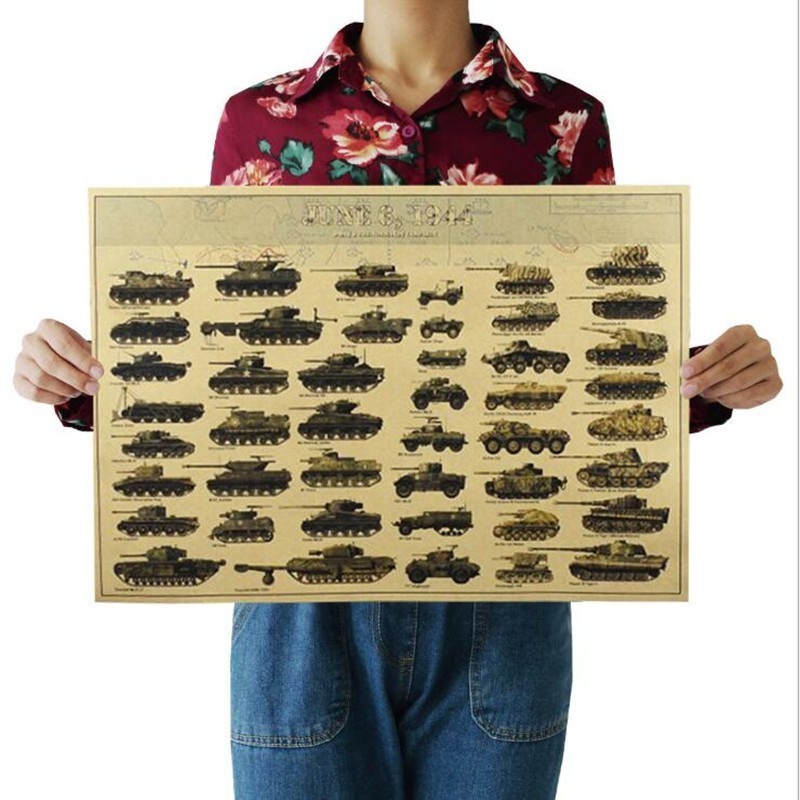 Vintage Fashion Wallpaper - 51x35cm Vintage dünya savaşı II tankları