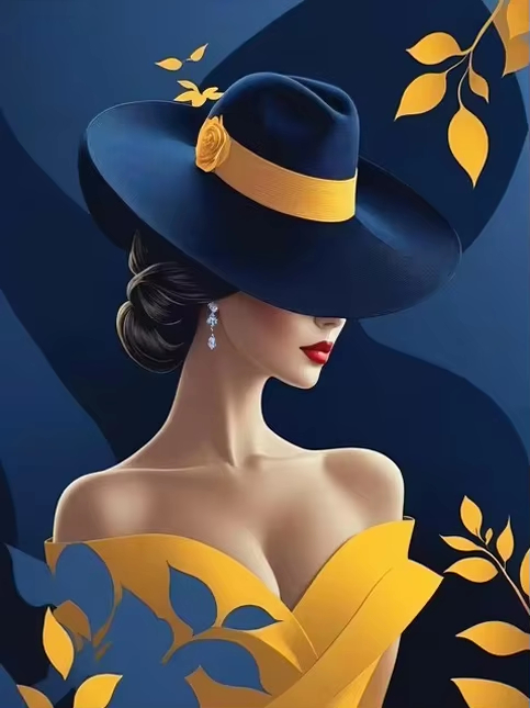Lacivert Sarı Zarif Bayan Geni - Vintage Fashion Wallpaper incelemesi ve fiyatı