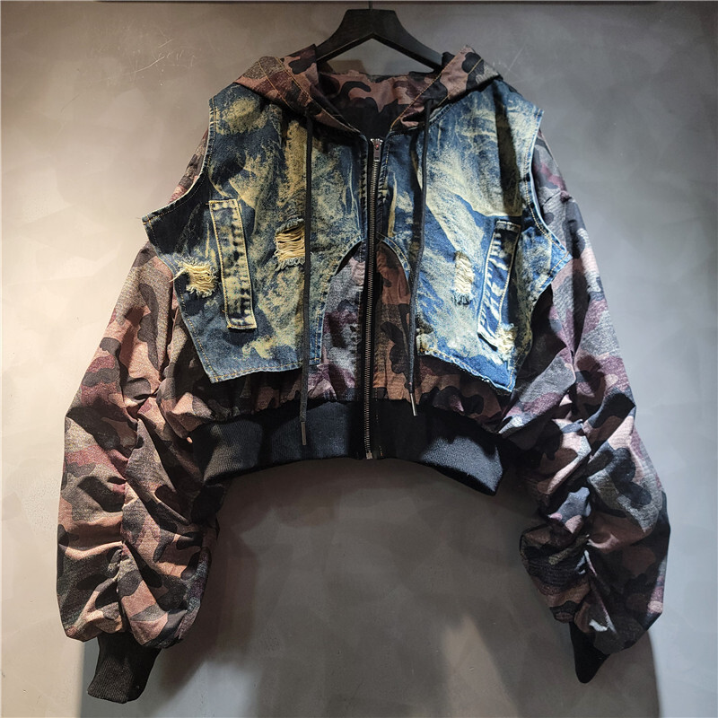 WTHT Trendy Kadın Kamuflaj Des - Patchwork Jean Jacket incelemesi ve fiyatı