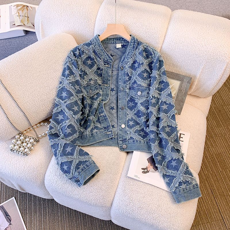 Kadın Kot Montlar Yuvarlak Yak - Patchwork Jean Jacket incelemesi ve fiyatı