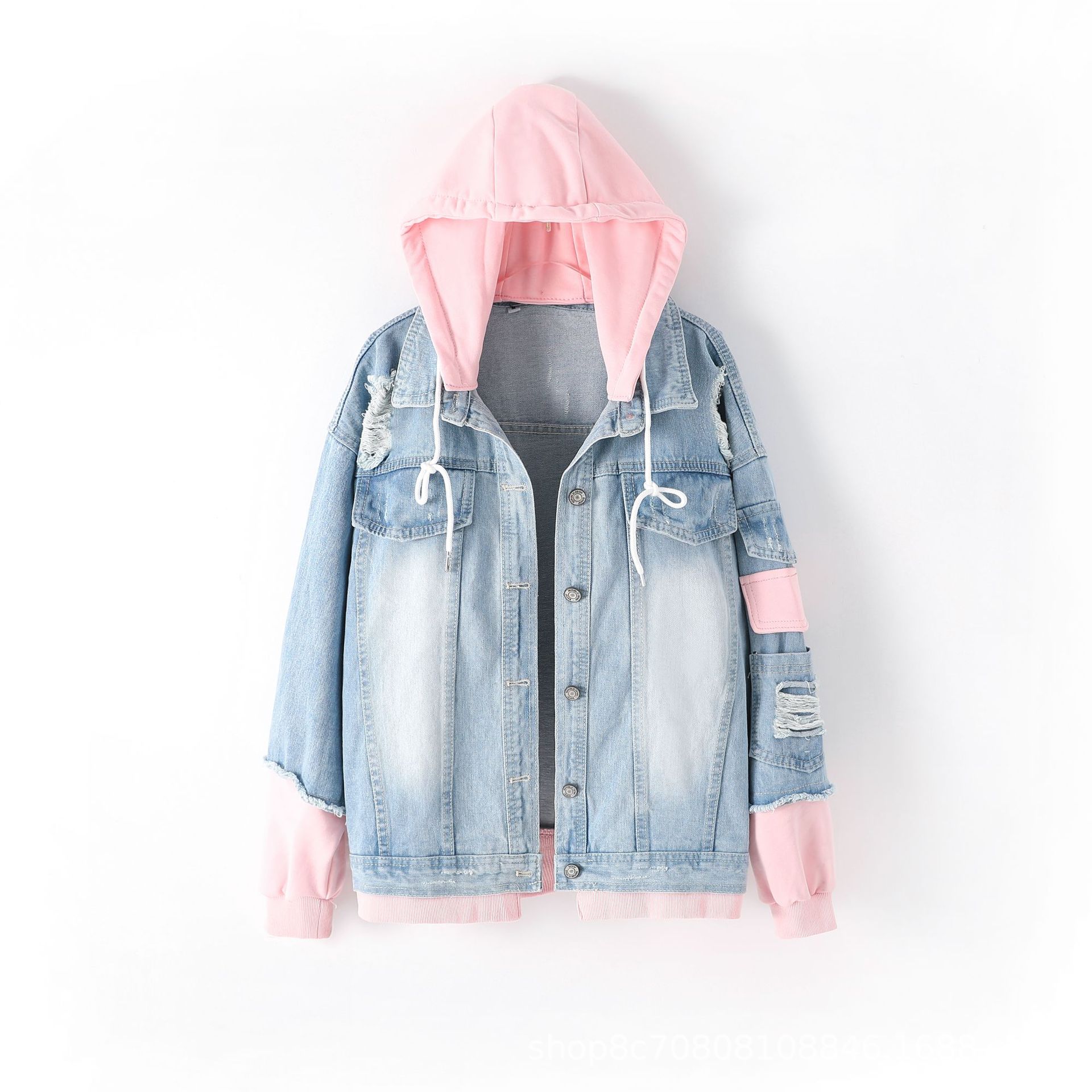 Avrupa tarzı gevşek kapüşonlu  - Patchwork Jean Jacket incelemesi ve fiyatı