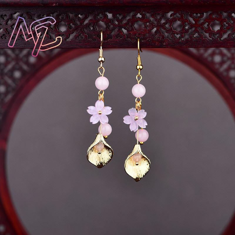 Pembe Doğal Yeşim Çiçek Küpe K - Vintage Women Fashion incelemesi ve fiyatı