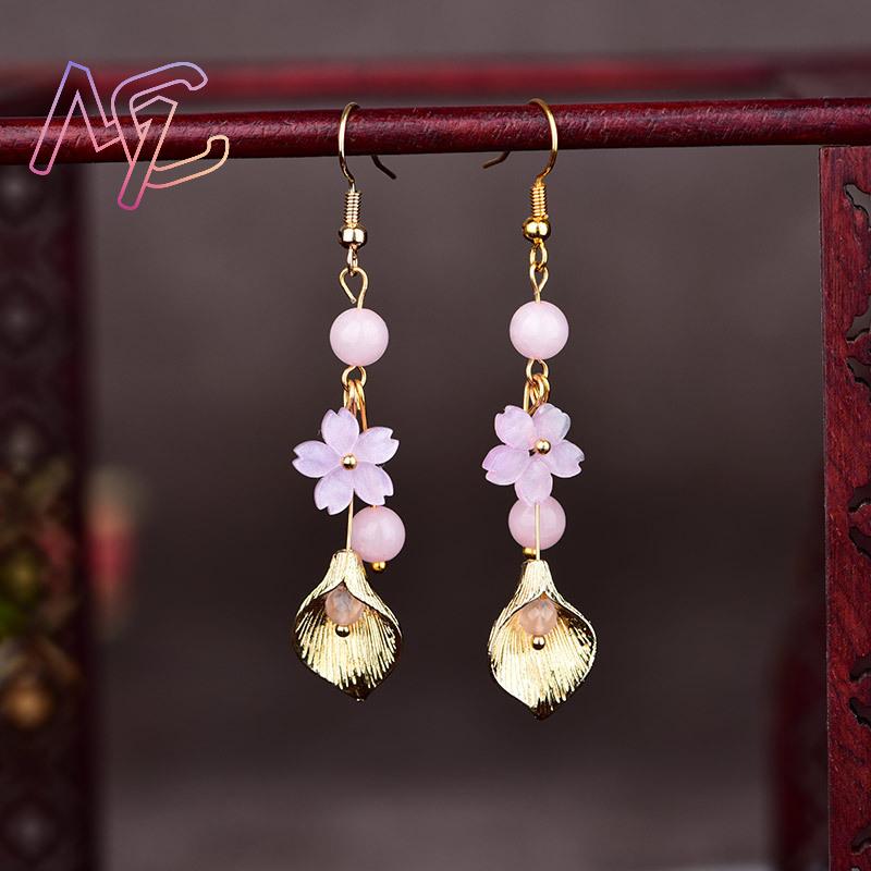 Pembe Doğal Yeşim Çiçek Küpe K - Vintage Women Fashion incelemesi ve fiyatı