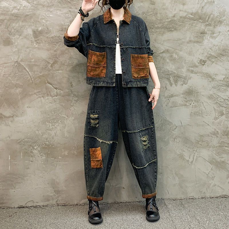 Sonbahar Kış Kadın Retro Kovbo - Patchwork Jean Jacket incelemesi ve fiyatı